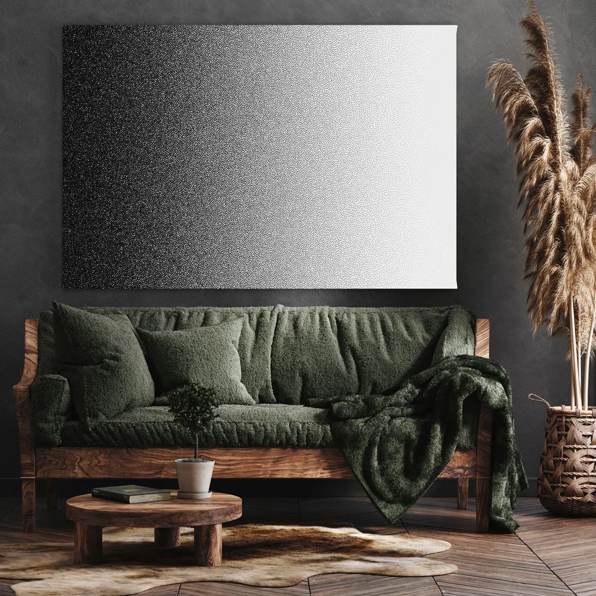 Canvastavla - Bild på duk - Minimalistisk svartvit gradient i punktform - 70x50cm - Mot ljuset - Modern väggdekoration för vardagsrum och sovrum ARTTOR