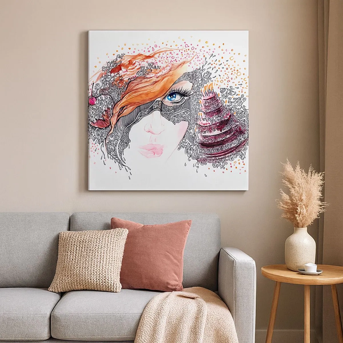 Canvastavla - Bild på duk - Med henne har vi högtid varje dag - 30x30 cm