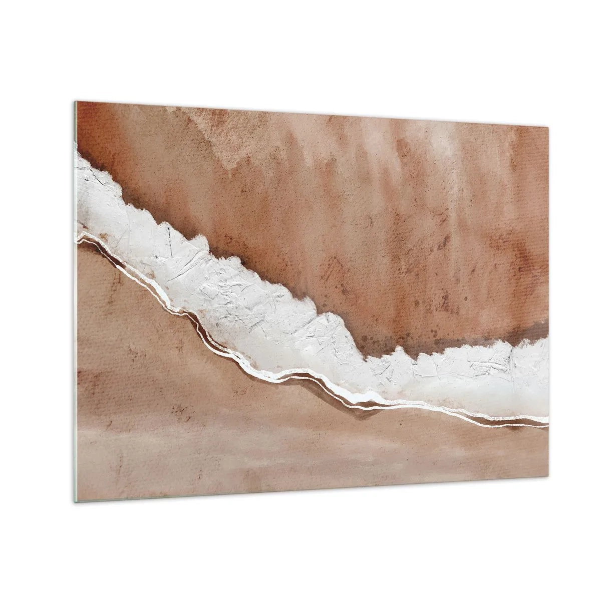 Glastavla - Bild på glas - Konstnärlig struktur i jordfärger och vitt - 70x50cm - I jordnära färger - Modern väggdekoration för vardagsrum och sovrum ARTTOR