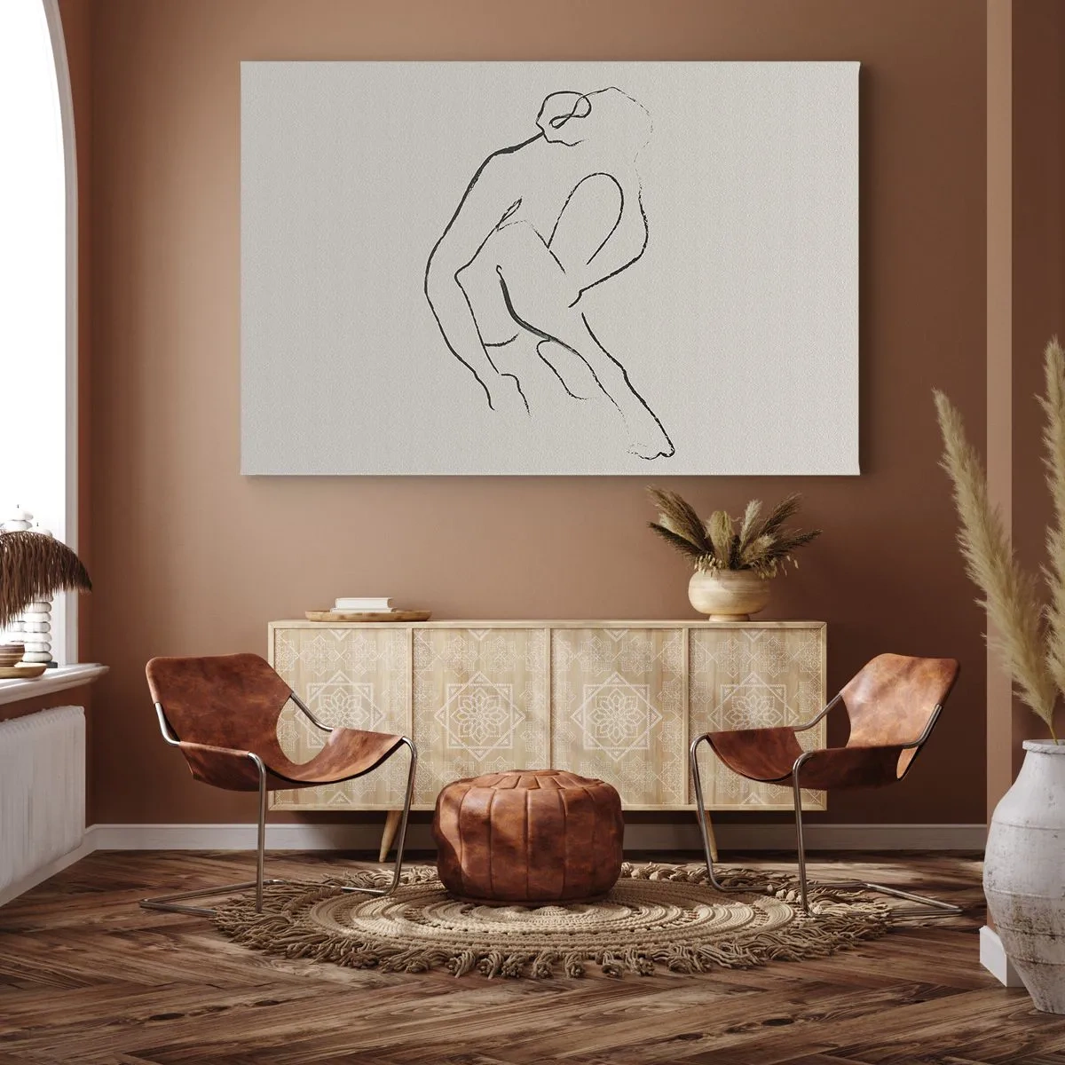 Canvastavla - Bild på duk - En minimalistisk silhuett i svart mot en ljus bakgrund - 70x50cm - Intim skiss - Modern väggdekoration för vardagsrum och sovrum ARTTOR