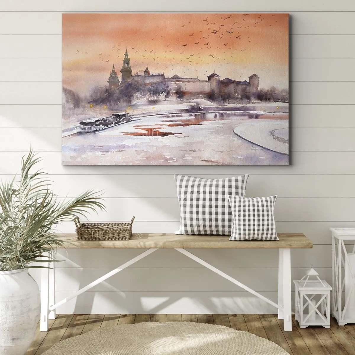 Canvastavla - Bild på duk - Solnedgång över slottet i ett vinterlandskap - 70x50cm - Kunglig solnedgång - Modern väggdekoration för vardagsrum och sovrum ARTTOR