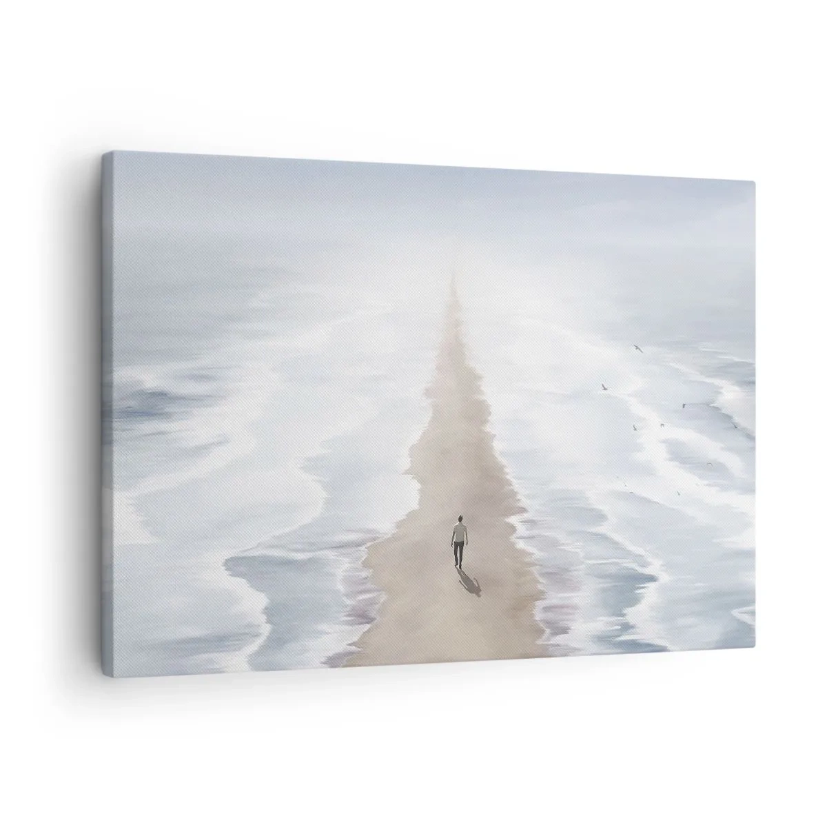 Canvastavla - Bild på duk - En figur på en ensam väg mitt i ett vidsträckt vattenlandskap - 70x50cm - Ljus framtid - Modern väggdekoration för vardagsrum och sovrum ARTTOR