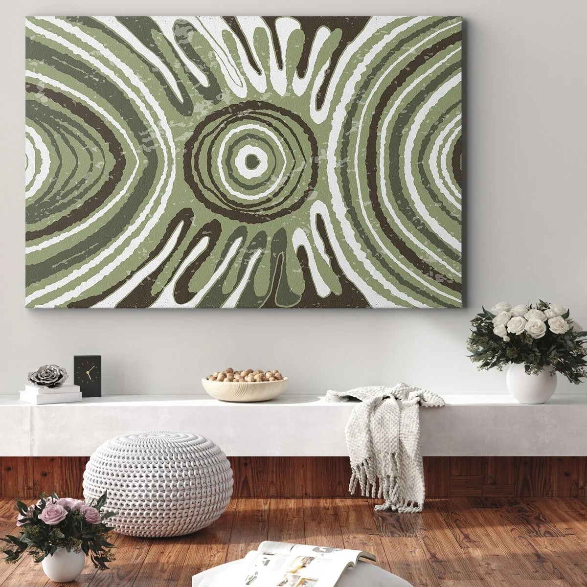 Canvastavla - Bild på duk - Abstrakta mönster i nyanser av grönt och brunt - 70x50cm - Explosion av känslor - Modern väggdekoration för vardagsrum och sovrum ARTTOR