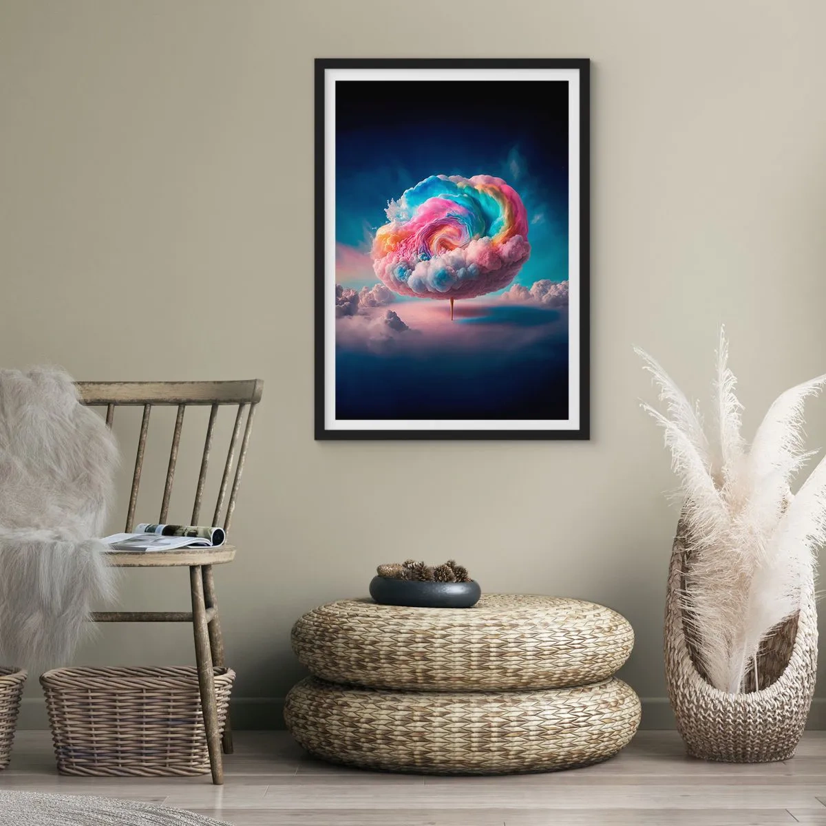 Affisch i svart ram - Ett färgglatt, abstrakt moln som virvlar runt i rymden - 50x70cm - En dröm om en nöjespark - Modern väggdekoration för vardagsrum och sovrum ARTTOR