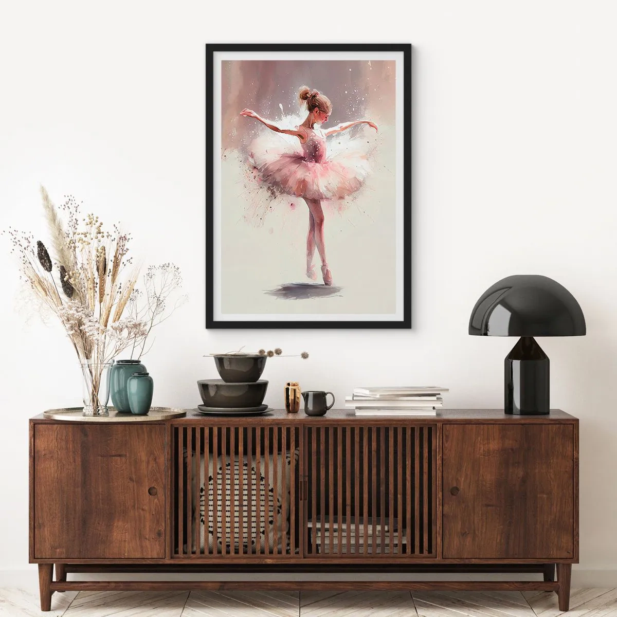 Affisch i svart ram - Ballerina i konstnärlig rörelse - 50x70cm - Som en ung fågel - Modern väggdekoration för vardagsrum och sovrum ARTTOR