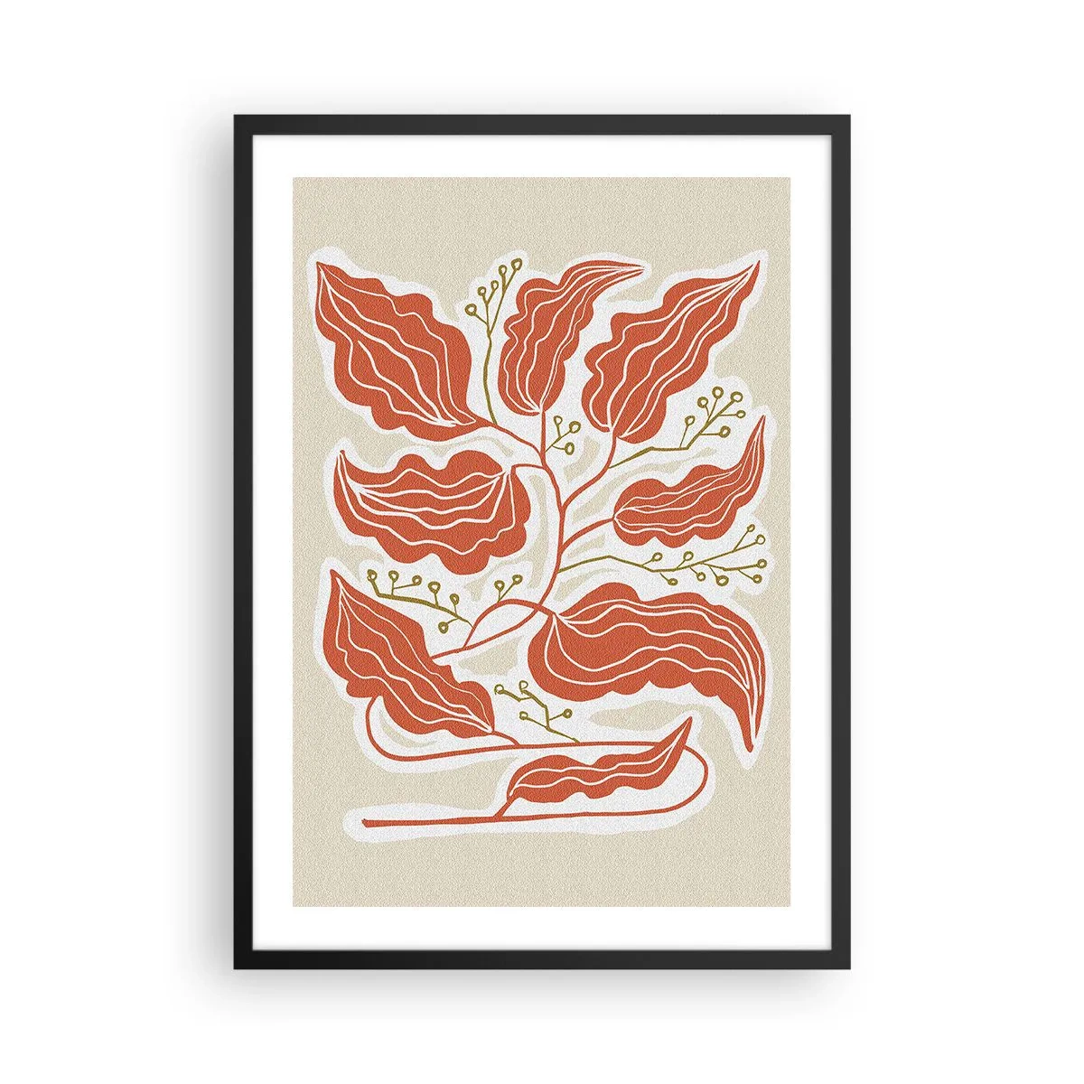 Affisch i svart ram - En abstrakt komposition av löv i nyanser av orange och beige. - 50x70cm - Folkligt och naturligt - Modern väggdekoration för vardagsrum och sovrum ARTTOR