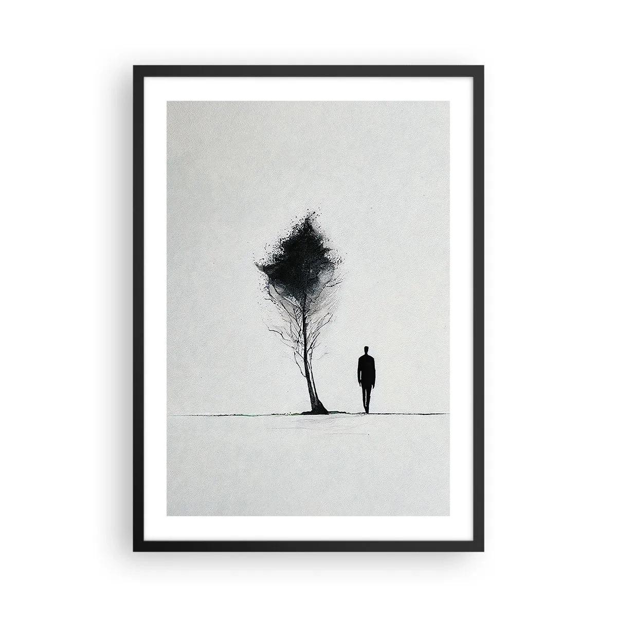 Affisch i svart ram - En minimalistisk silhuett och ett ensamt träd - 50x70cm - Vi vandrar alla - Modern väggdekoration för vardagsrum och sovrum ARTTOR