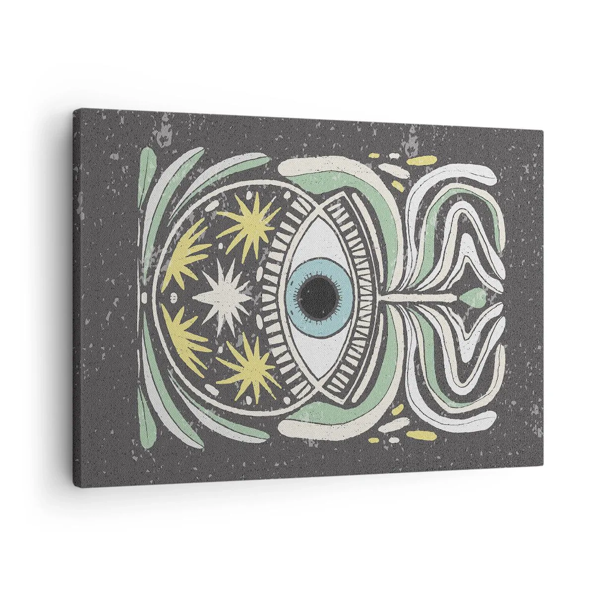 Canvastavla - Bild på duk - Ett symboliskt öga omgivet av abstrakta mönster - 70x50cm - Stamritualer - Modern väggdekoration för vardagsrum och sovrum ARTTOR