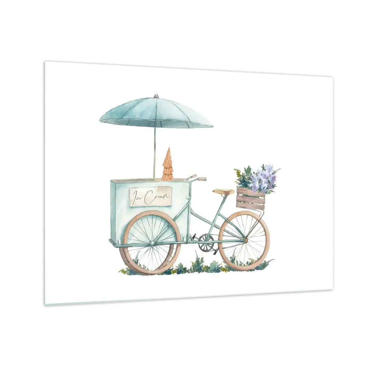 Glastavla - Bild på glas - En cykel med glass och pastellfärgade blommor - 70x50cm - Sött minne av sommaren - Modern väggdekoration för vardagsrum och sovrum ARTTOR