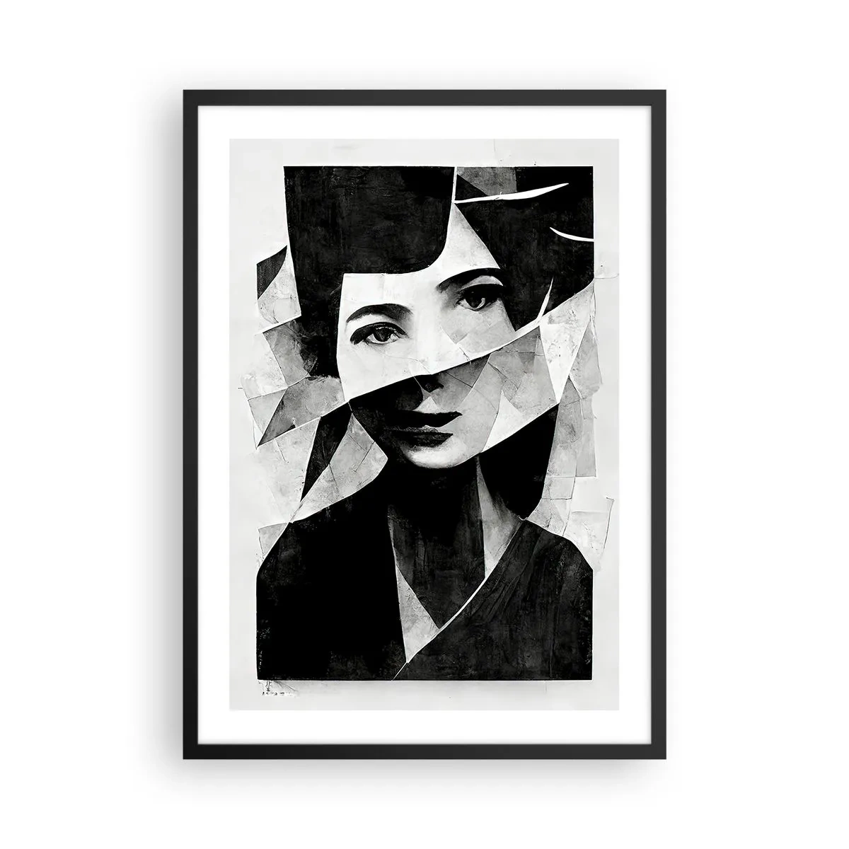 Affisch i svart ram - Porträtt av en kvinna i en abstrakt komposition - 50x70cm - Verkligen vad du är... - Modern väggdekoration för vardagsrum och sovrum ARTTOR