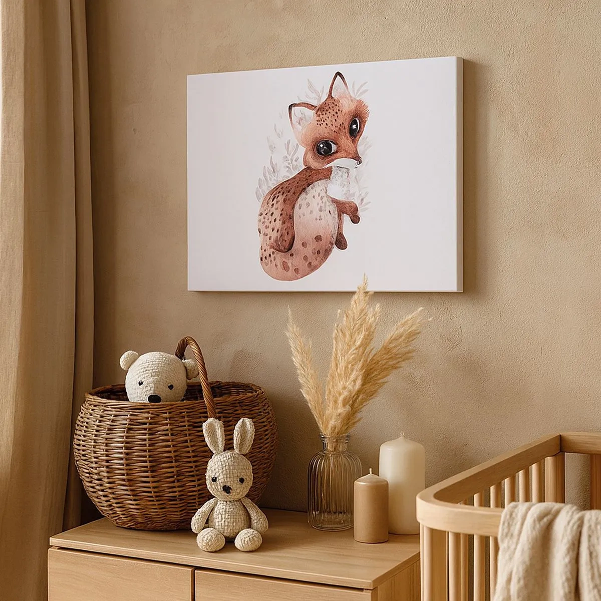 Canvastavla - Bild på duk - En söt akvarellräv på en ljus bakgrund - 70x50cm - Bara älska - Modern väggdekoration för vardagsrum och sovrum ARTTOR