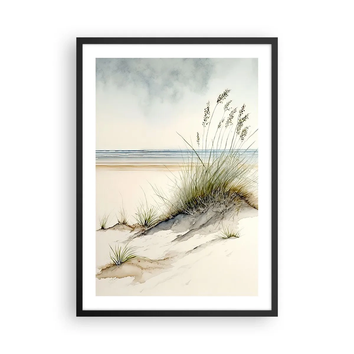 Affisch i svart ram - Smekta av vinden - gräs på sanddynerna vid stranden - 50x70cm - Smekta av vinden - Modern väggdekoration för vardagsrum och sovrum ARTTOR