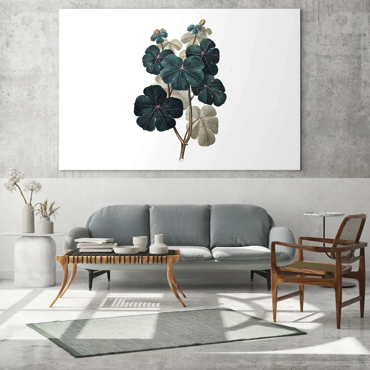 Glastavla - Bild på glas - Botanisk illustration av gröna blad på vit bakgrund - 70x50cm - Från ett gammalt herbarium - Modern väggdekoration för vardagsrum och sovrum ARTTOR
