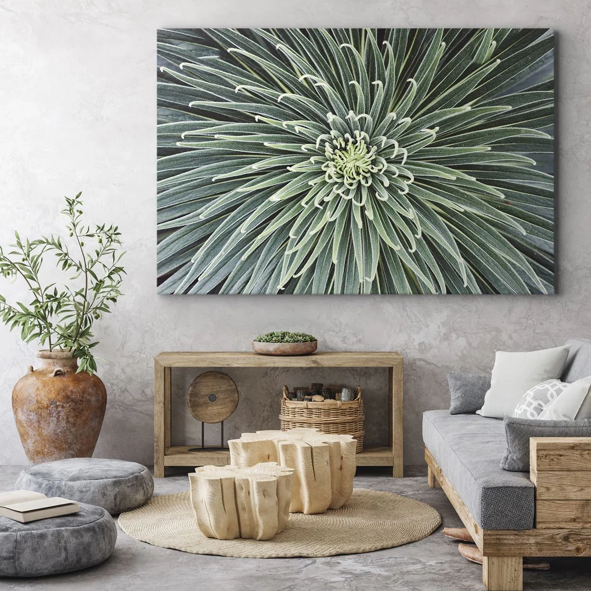 Canvastavla - Bild på duk - Symmetriskt arrangemang av gröna blad som liknar en stjärna - 70x50cm - Stjärna föds - Modern väggdekoration för vardagsrum och sovrum ARTTOR