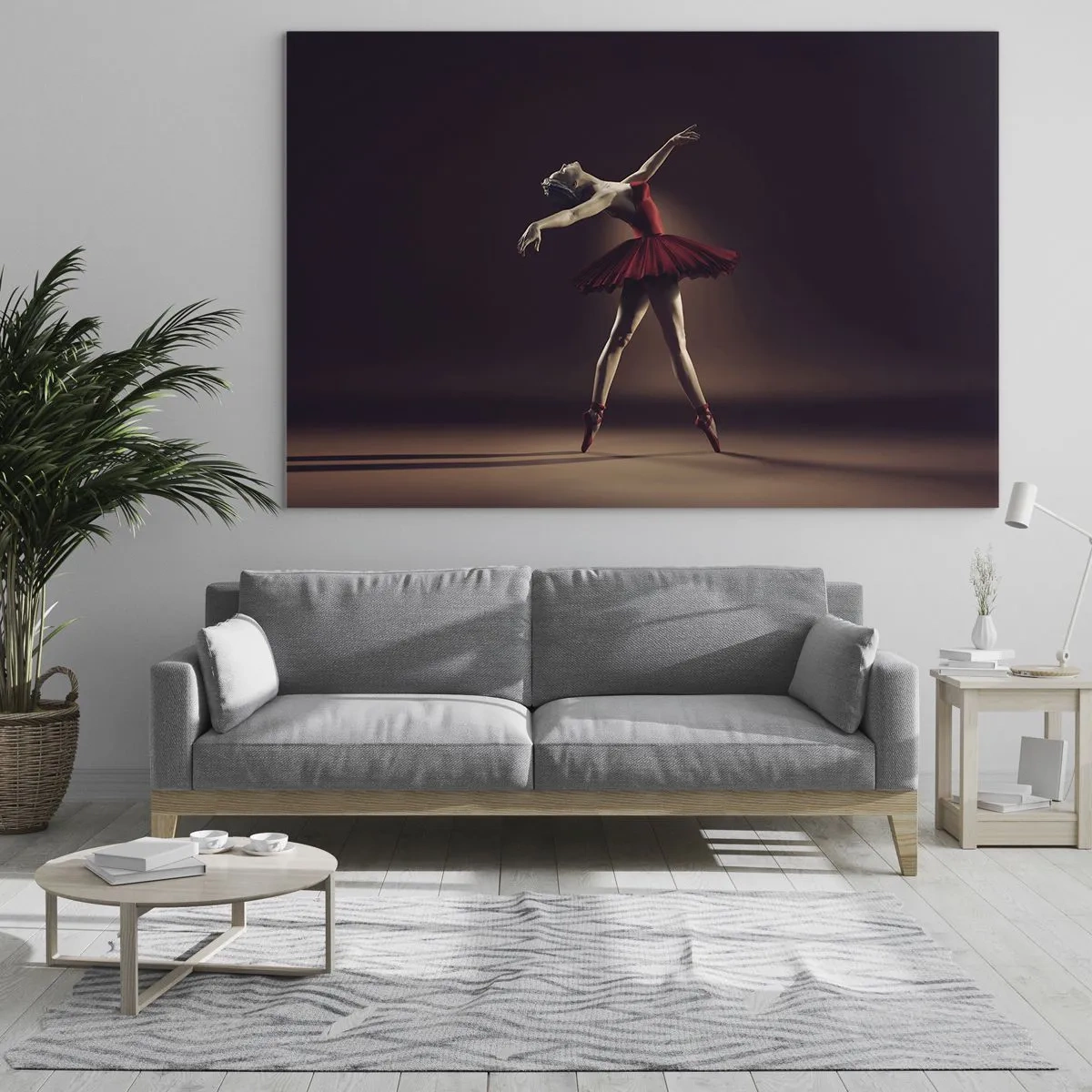 Glastavla - Bild på glas - En ballerina i en röd klänning i en dynamisk pose - 70x50cm - Prima ballerina - Modern väggdekoration för vardagsrum och sovrum ARTTOR