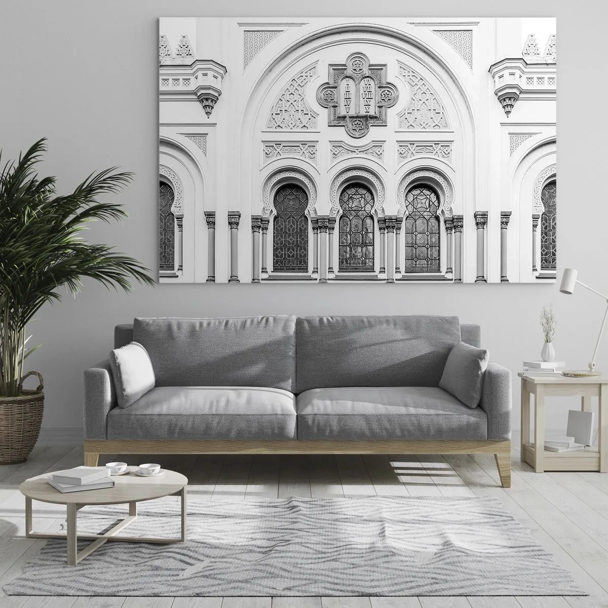 Glastavla - Bild på glas - Fasaden på en historisk byggnad med dekorativa fönster och detaljer - 70x50cm - På gränsen mellan kulturer - Modern väggdekoration för vardagsrum och sovrum ARTTOR