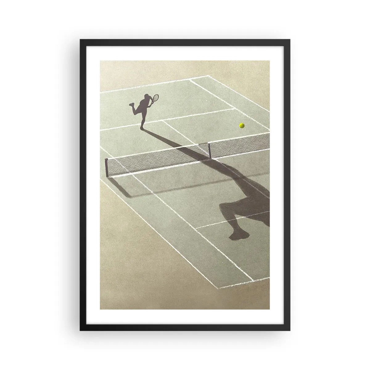 Affisch i svart ram - En tennisspelare som tjänstgör på planen - 50x70cm - Övervinna sig själv - Modern väggdekoration för vardagsrum och sovrum ARTTOR