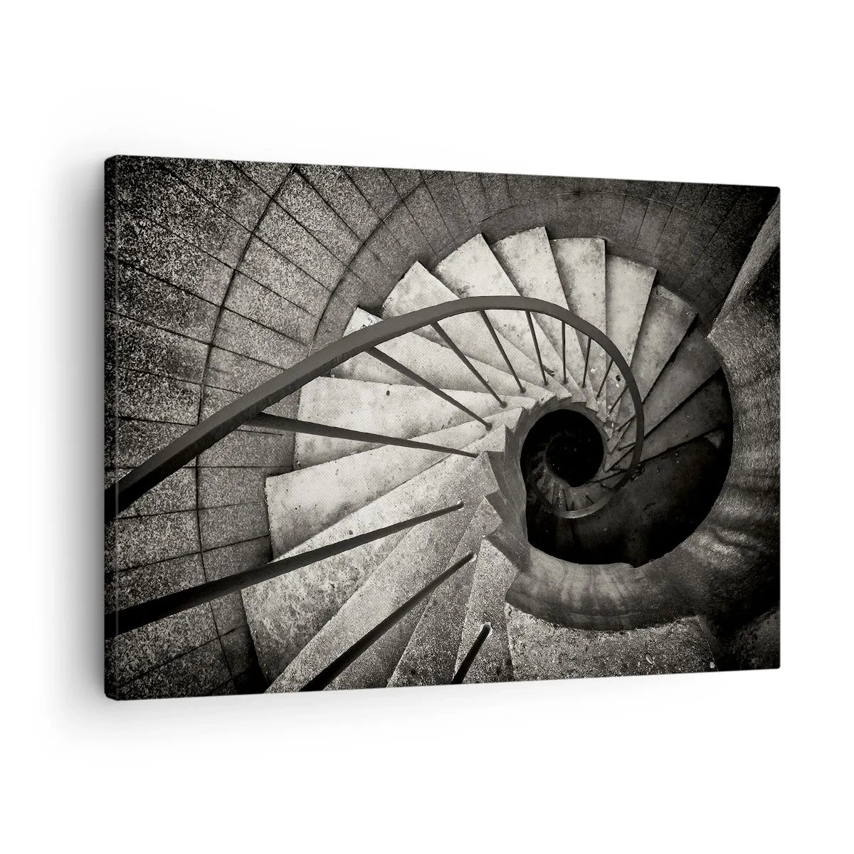 Canvastavla - Bild på duk - Svartvit spiraltrappa i modern stil - 70x50cm - Uppför trappan, nedför trappan - Modern väggdekoration för vardagsrum och sovrum ARTTOR