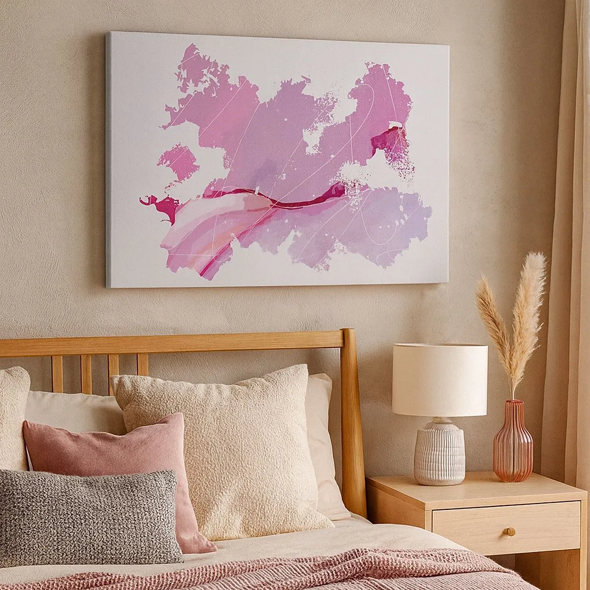 Canvastavla - Bild på duk - Abstrakt världskarta i nyanser av rosa - 70x50cm - Karta över en rosa värld - Modern väggdekoration för vardagsrum och sovrum ARTTOR