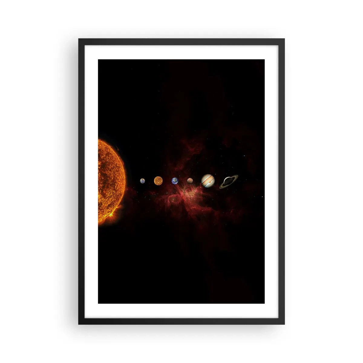 Affisch i svart ram - Solsystemet med planeter mot bakgrund av rymden - 50x70cm - Vårt grannskap - Modern väggdekoration för vardagsrum och sovrum ARTTOR