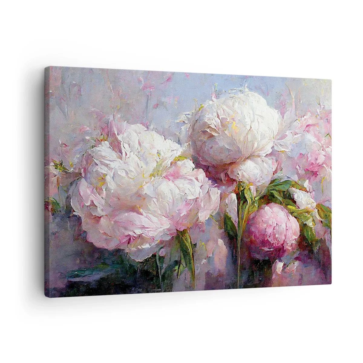 Canvastavla - Bild på duk - Romantiska pionblommor i pastellfärger - 70x50cm - En bukett full av liv - Modern väggdekoration för vardagsrum och sovrum ARTTOR