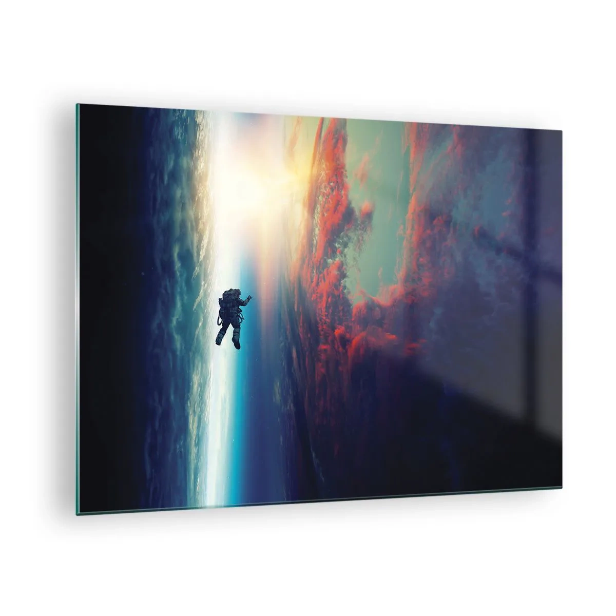 Glastavla - Bild på glas - En astronaut som driver genom rymden mot ljuset - 70x50cm - Stå emot universumet - Modern väggdekoration för vardagsrum och sovrum ARTTOR