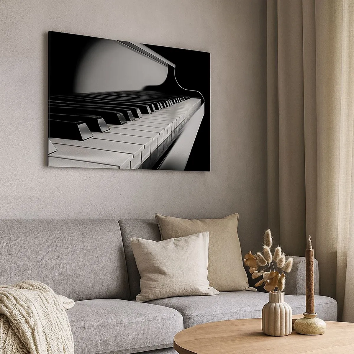 Canvastavla - Bild på duk - Pianotangenter i en elegant svartvit bild - 70x50cm - Harmoni av former och färger - Modern väggdekoration för vardagsrum och sovrum ARTTOR
