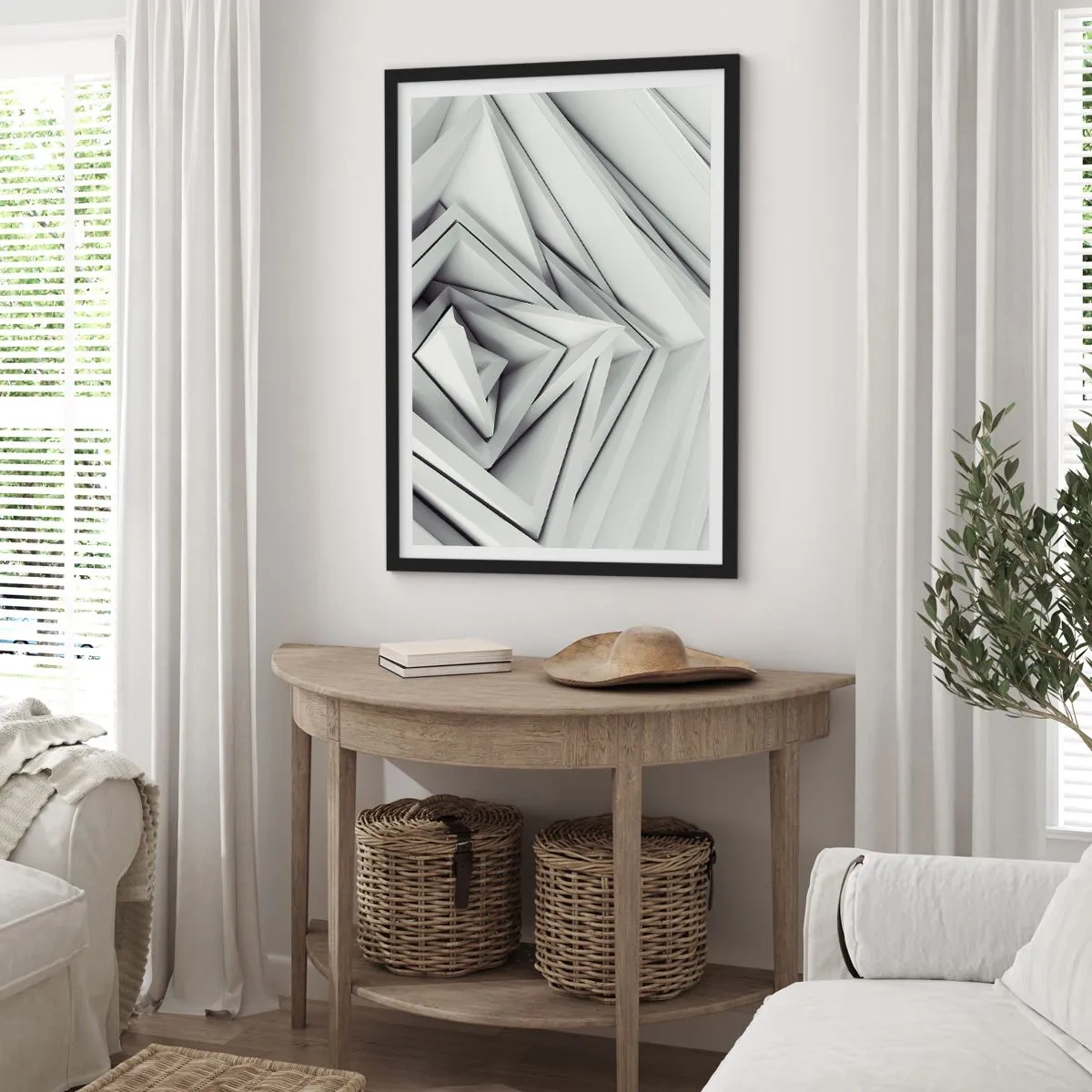 Affisch i svart ram - Abstrakt komposition av geometriska trianglar i 3D - 50x70cm - Blommande vassa kanter - Modern väggdekoration för vardagsrum och sovrum ARTTOR