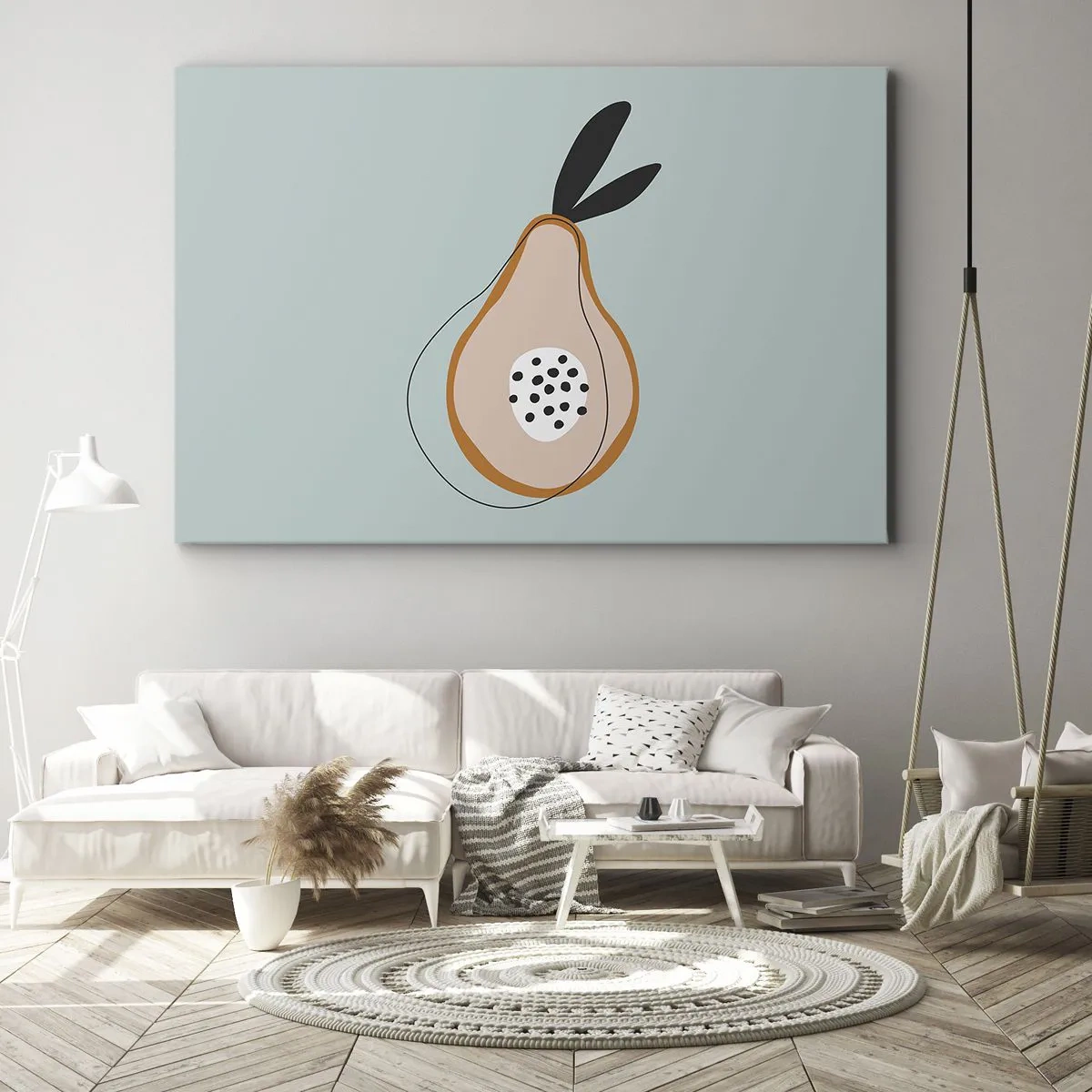 Canvastavla - Bild på duk - Abstrakt päron på en ljus bakgrund - 70x50cm - Att tränga in i sakens natur - Modern väggdekoration för vardagsrum och sovrum ARTTOR