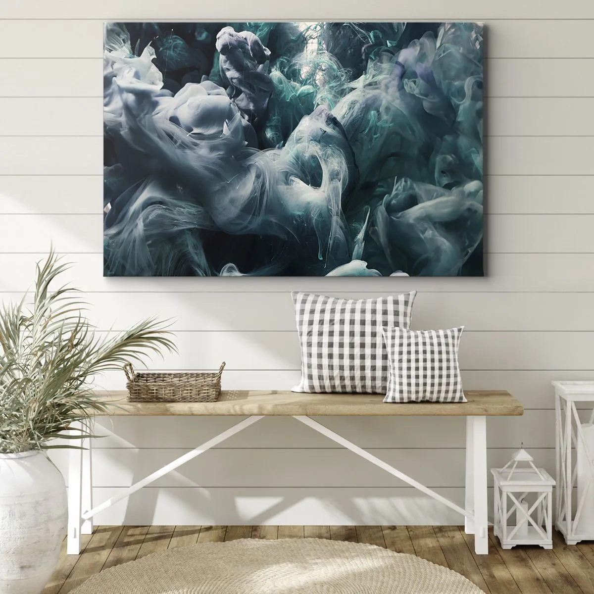 Canvastavla - Bild på duk - Dynamiska abstrakta vågor i nyanser av blått och vitt - 70x50cm - Färg i rörelse - Modern väggdekoration för vardagsrum och sovrum ARTTOR