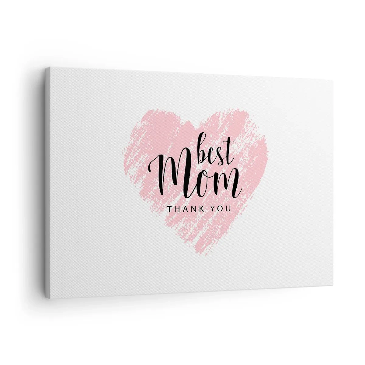Canvastavla - Bild på duk - Rosa hjärta med orden "Bästa mamma, tack" på vit bakgrund - 70x50cm - Alltid rätt ögonblick - Modern väggdekoration för vardagsrum och sovrum ARTTOR