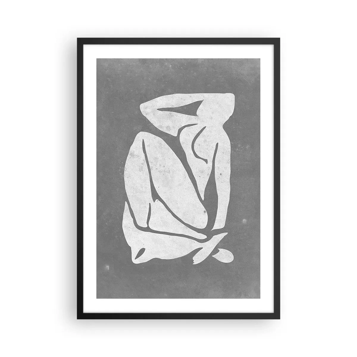 Affisch i svart ram - En minimalistisk silhuett av en kvinna i grå nyanser - 50x70cm - I drömmarnas värld - Modern väggdekoration för vardagsrum och sovrum ARTTOR