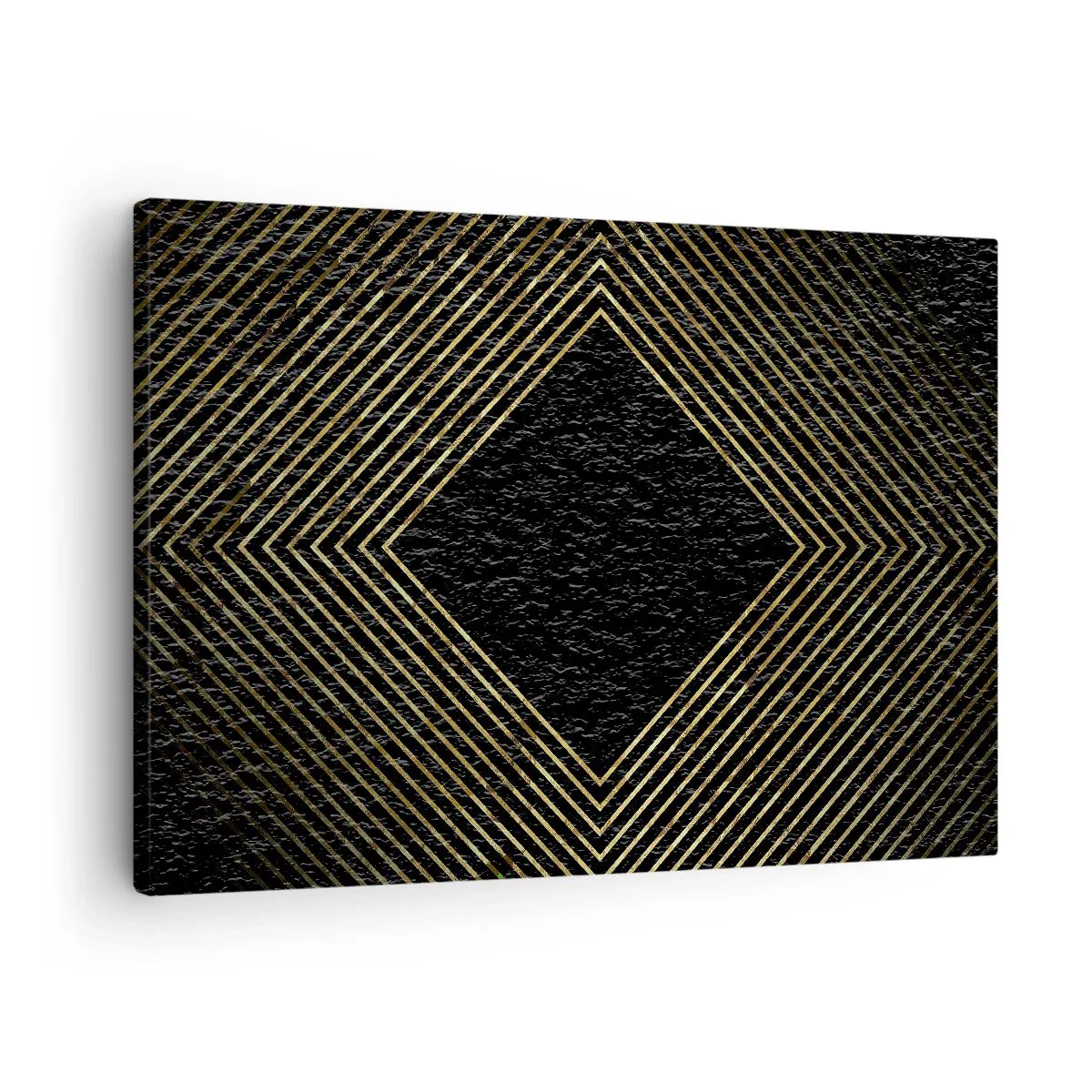 Canvastavla - Bild på duk - Svart bakgrund med ett geometriskt mönster av gyllene linjer - 70x50cm - Geometri i glamourstil - Modern väggdekoration för vardagsrum och sovrum ARTTOR