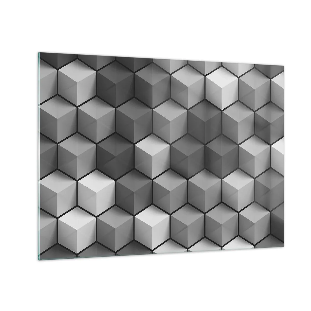 Glastavla - Bild på glas - Geometriska kuber i grå nyanser - 70x50cm - Kubistiskt pussel - Modern väggdekoration för vardagsrum och sovrum ARTTOR