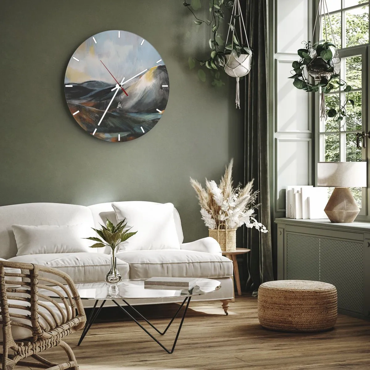 Väggklocka - Klocka på glas - Ett pittoreskt bergslandskap i varma färger - 30x30cm - Råa och vackra - Modern väggdekoration för vardagsrum, kök och sovrum ARTTOR