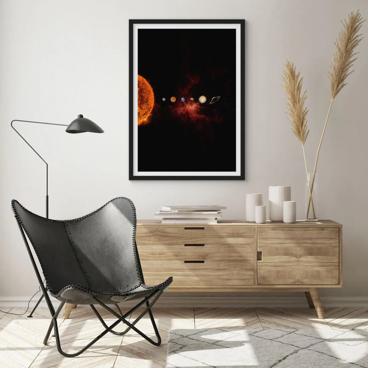 Affisch i svart ram - Solsystemet med planeter mot bakgrund av rymden - 50x70cm - Vårt grannskap - Modern väggdekoration för vardagsrum och sovrum ARTTOR