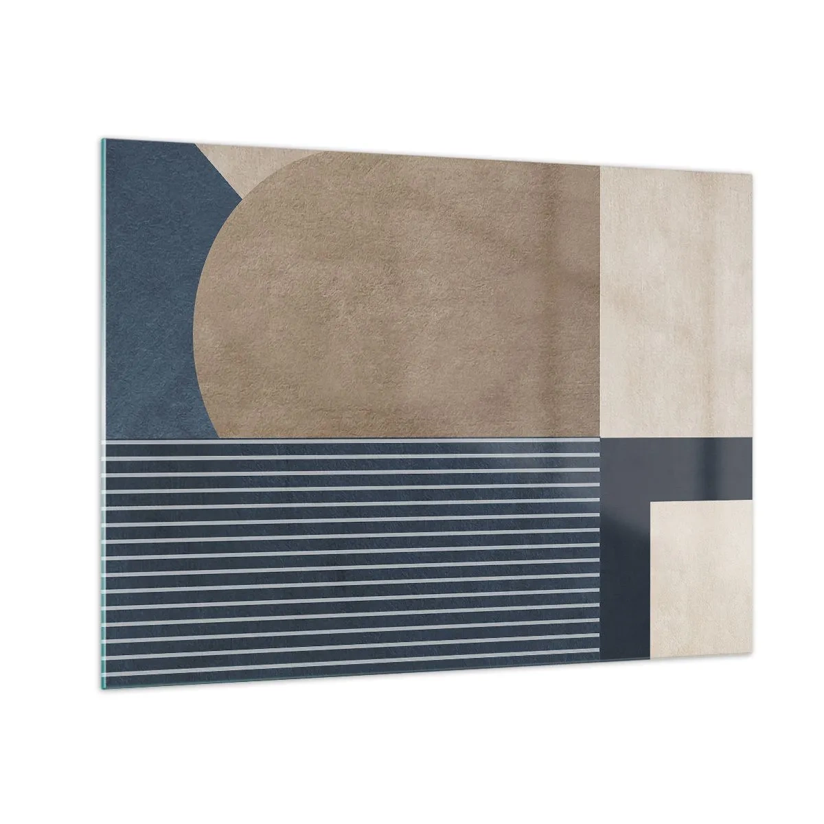 Glastavla - Bild på glas - En minimalistisk form med en cirkel och linjer i beige - 70x50cm - Komposition av enkelhet och rundhet - Modern väggdekoration för vardagsrum och sovrum ARTTOR