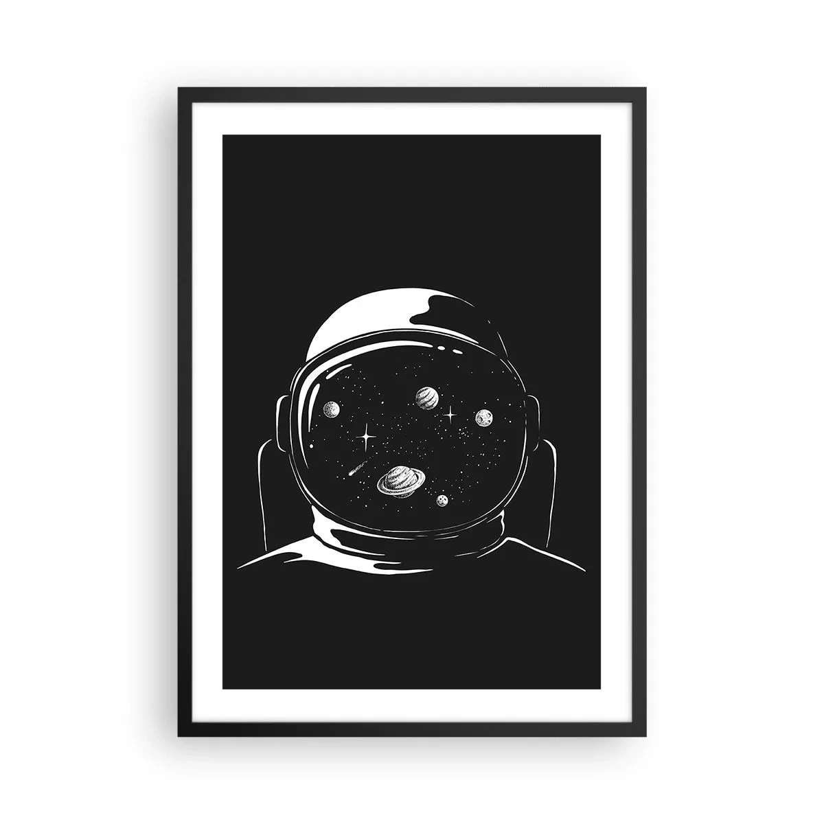 Affisch i svart ram - Astronaut med rymden reflekterad i sin hjälm - 50x70cm - Fin utsikt - Modern väggdekoration för vardagsrum och sovrum ARTTOR