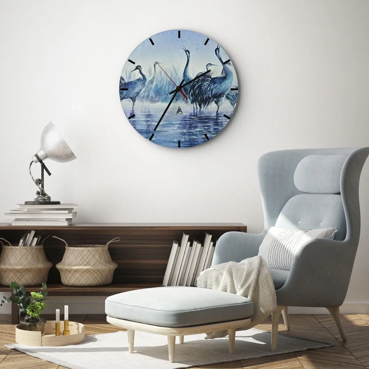 Väggklocka - Klocka på glas - Akvarellmålning av vadarfåglar - 30x30cm - Morgonmöte - Modern väggdekoration för vardagsrum, kök och sovrum ARTTOR