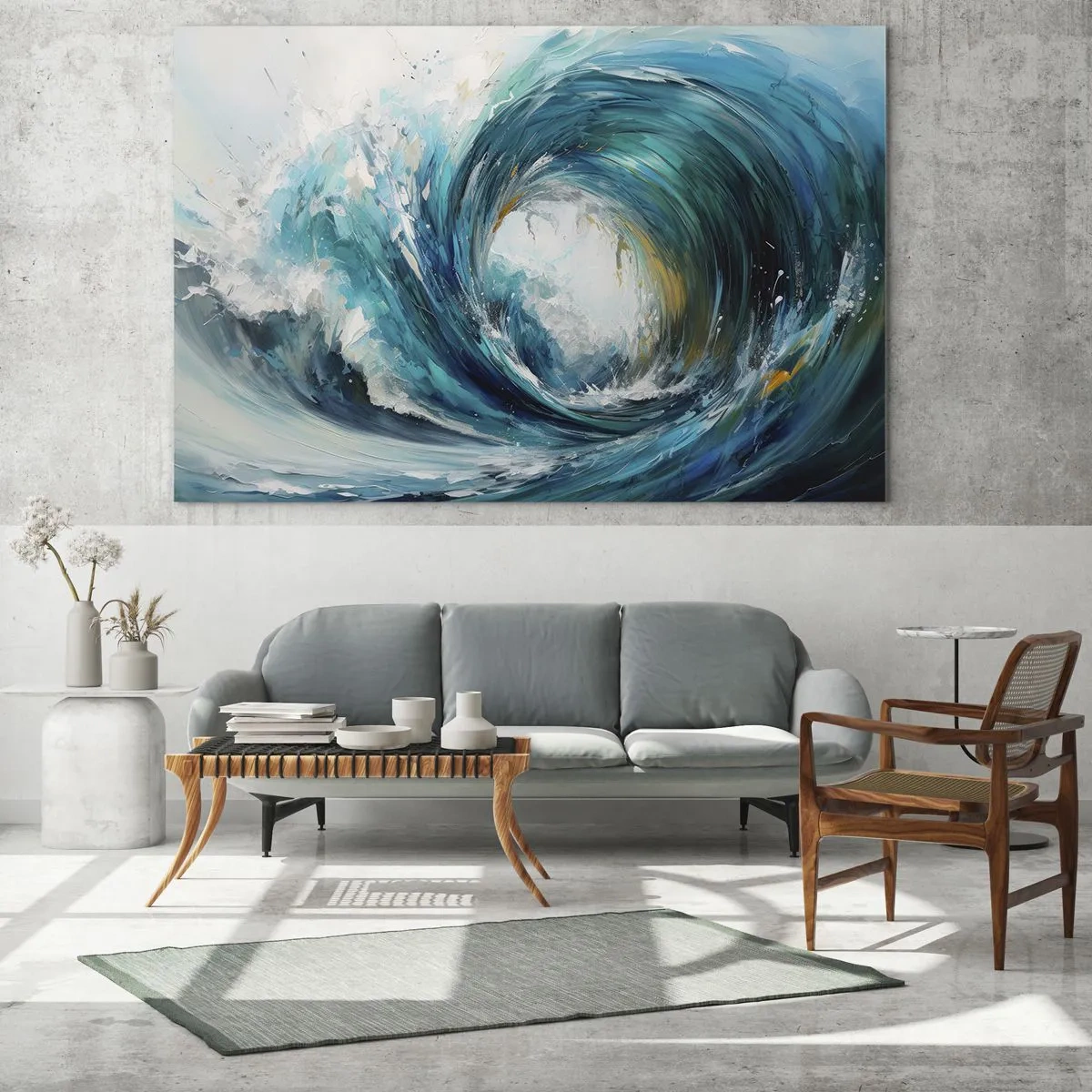 Glastavla - Bild på glas - Visualisering av en kraftfull havsvåg i form av en virvelström med intensiv blå färg - 70x50cm - Havsportal - Modern väggdekoration för vardagsrum och sovrum ARTTOR