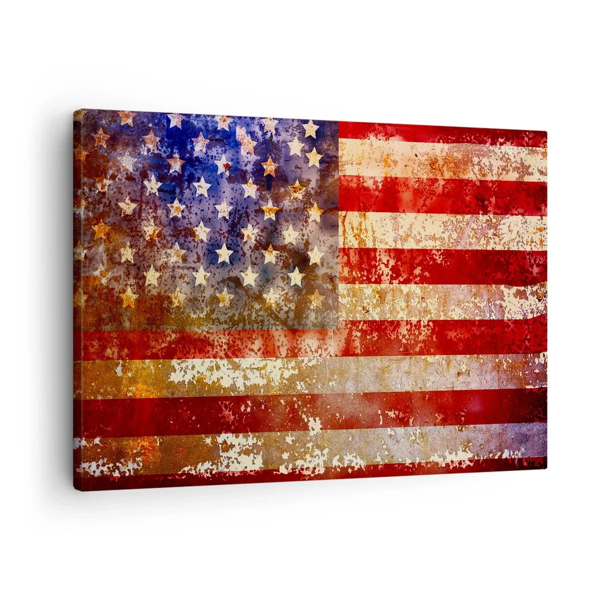 Canvastavla - Bild på duk - Stiliserad amerikansk flagga med åldrad effekt - 70x50cm - Äran är tidlös - Modern väggdekoration för vardagsrum och sovrum ARTTOR