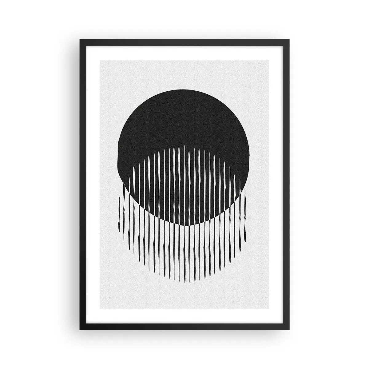 Affisch i svart ram - Abstrakt komposition av en svart cirkel och vertikala linjer - 50x70cm - Hans alter ego - Modern väggdekoration för vardagsrum och sovrum ARTTOR