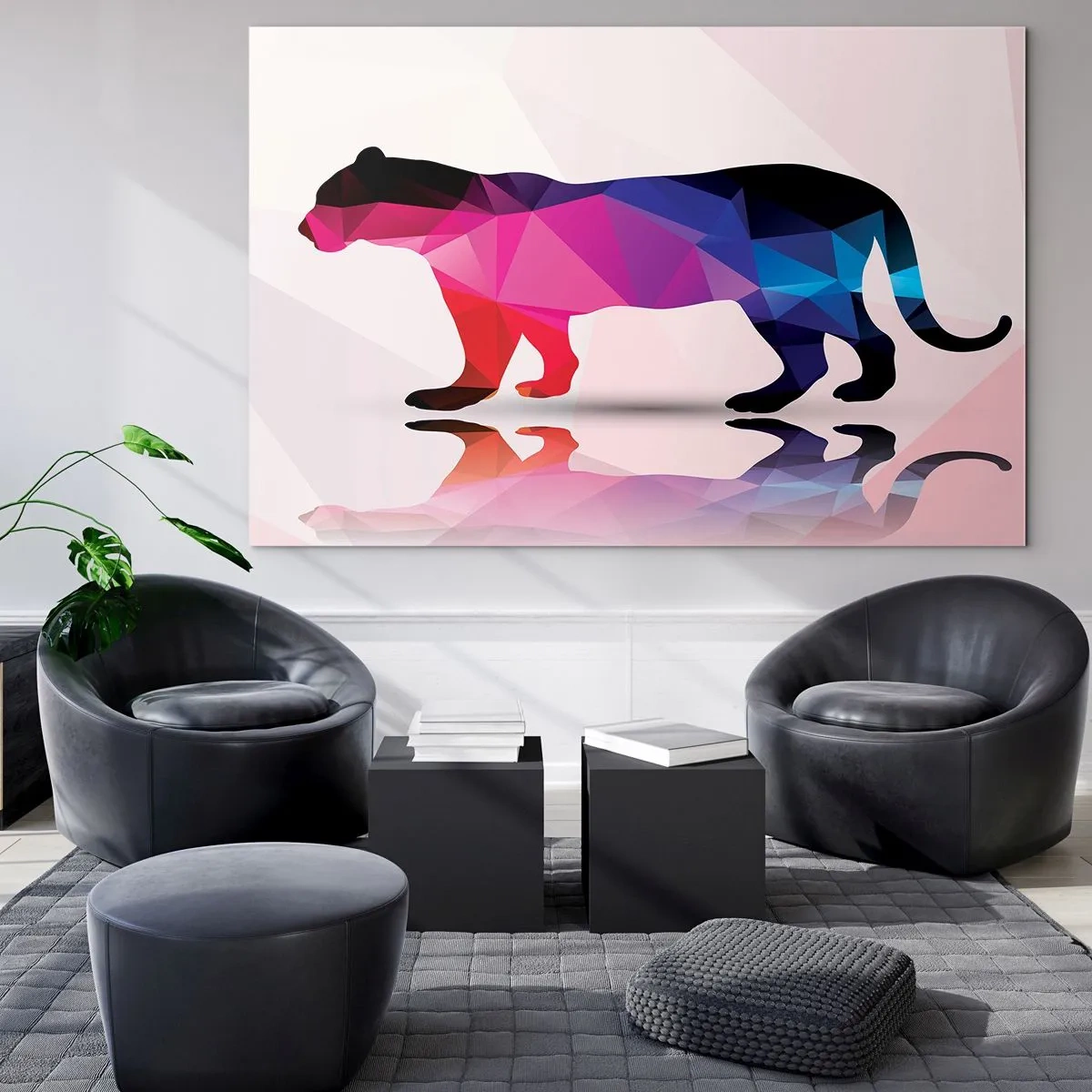 Glastavla - Bild på glas - Geometrisk panter i färgglad abstraktion - 70x50cm - Diamantpanter - Modern väggdekoration för vardagsrum och sovrum ARTTOR