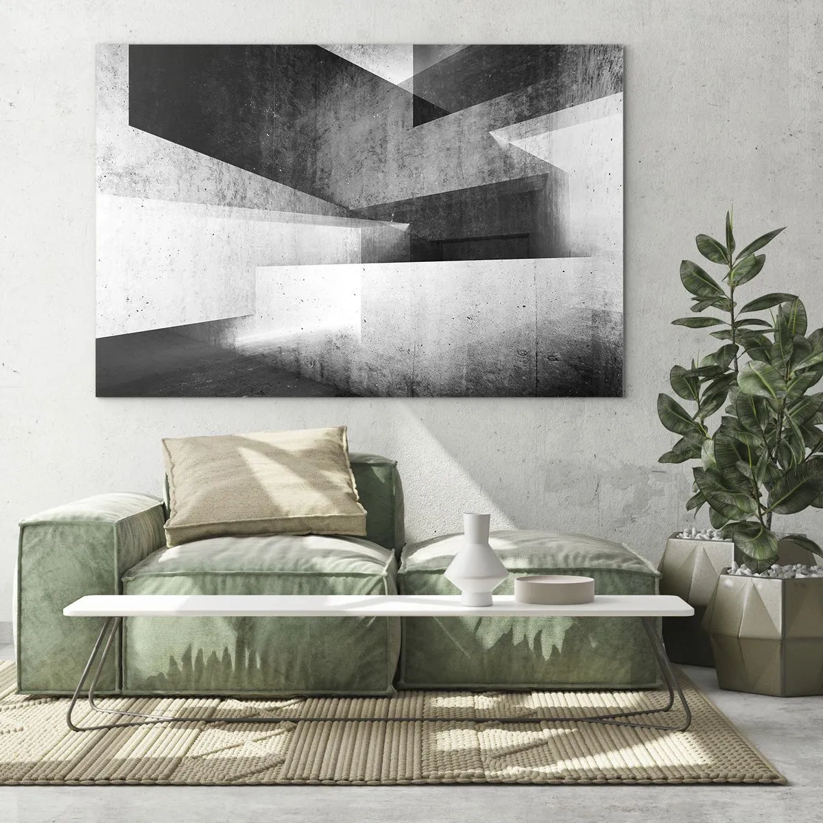 Glastavla - Bild på glas - Geometriska betongformer i svarta och vita toner - 70x50cm - Rummets struktur - Modern väggdekoration för vardagsrum och sovrum ARTTOR