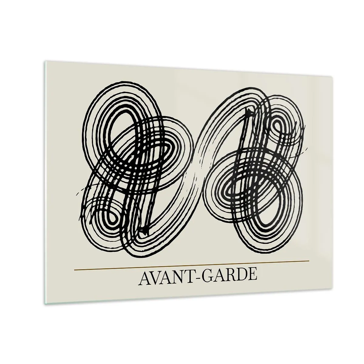 Glastavla - Bild på glas - Svarta avantgardistiska loopar och linjer på en ljus bakgrund - 70x50cm - Det kom ut spontant - Modern väggdekoration för vardagsrum och sovrum ARTTOR