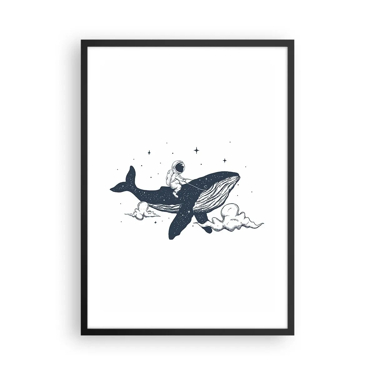 Affisch i svart ram - En färgglad illustration av en rymdraket som flyger bland stjärnorna. - 50x70cm - Rymdäventyr - Modern väggdekoration för vardagsrum och sovrum ARTTOR