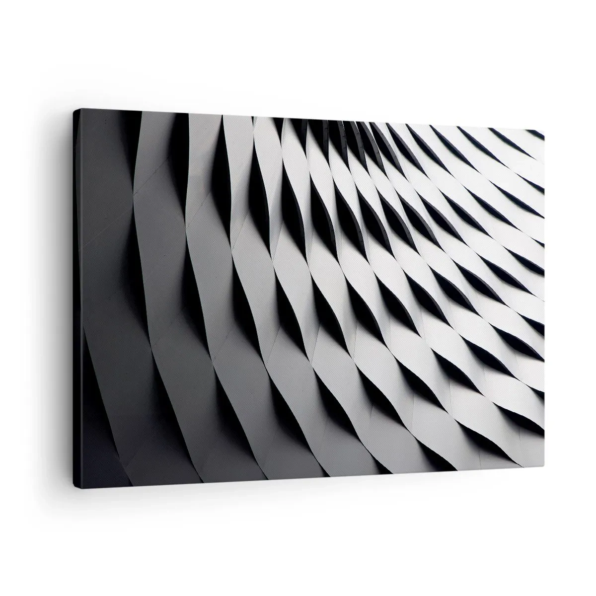 Canvastavla - Bild på duk - Abstrakt geometriskt mönster i svarta och vita nyanser - 70x50cm - På vågornas yta - Modern väggdekoration för vardagsrum och sovrum ARTTOR