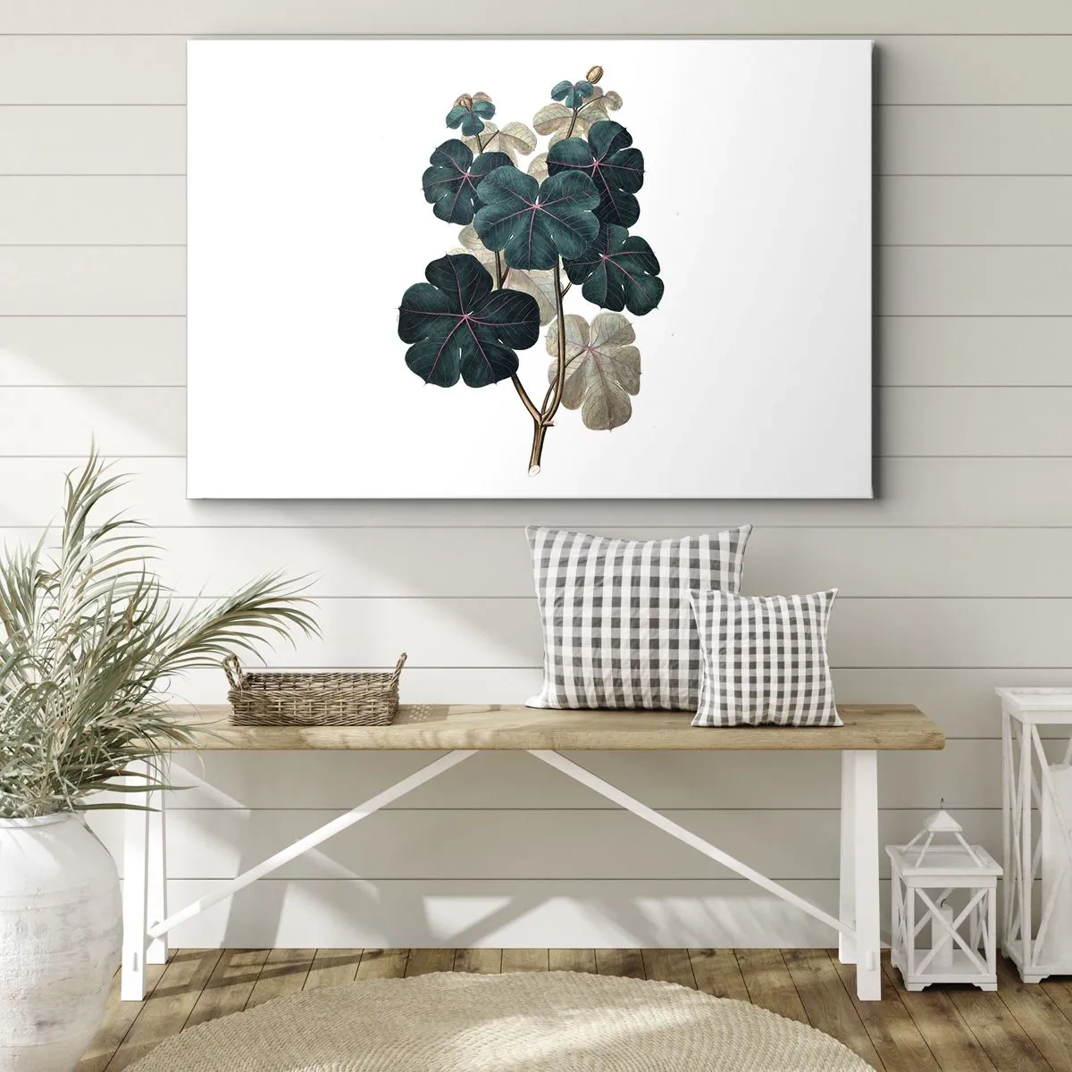 Canvastavla - Bild på duk - Botanisk illustration med blad i nyanser av grönt och beige - 70x50cm - Från ett gammalt herbarium - Modern väggdekoration för vardagsrum och sovrum ARTTOR
