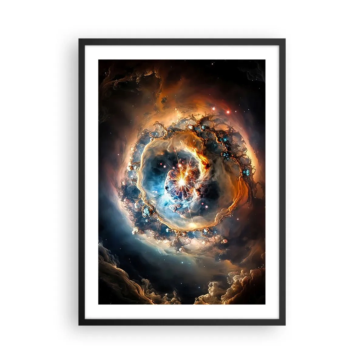 Affisch i svart ram - En kosmisk explosion av ljus och energi i galaxens rymd. - 50x70cm - Början - Modern väggdekoration för vardagsrum och sovrum ARTTOR
