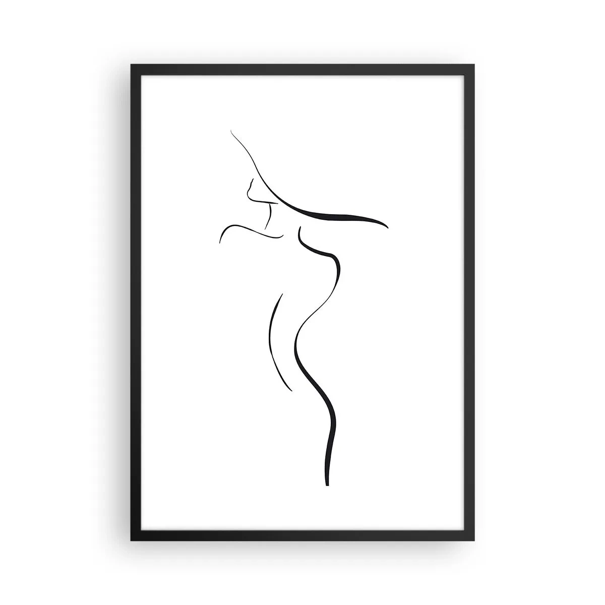 Affisch i svart ram - En minimalistisk silhuett av en kvinna ritad med en svart linje. - 50x70cm - Svårfångad som en våg - Modern väggdekoration för vardagsrum och sovrum ARTTOR